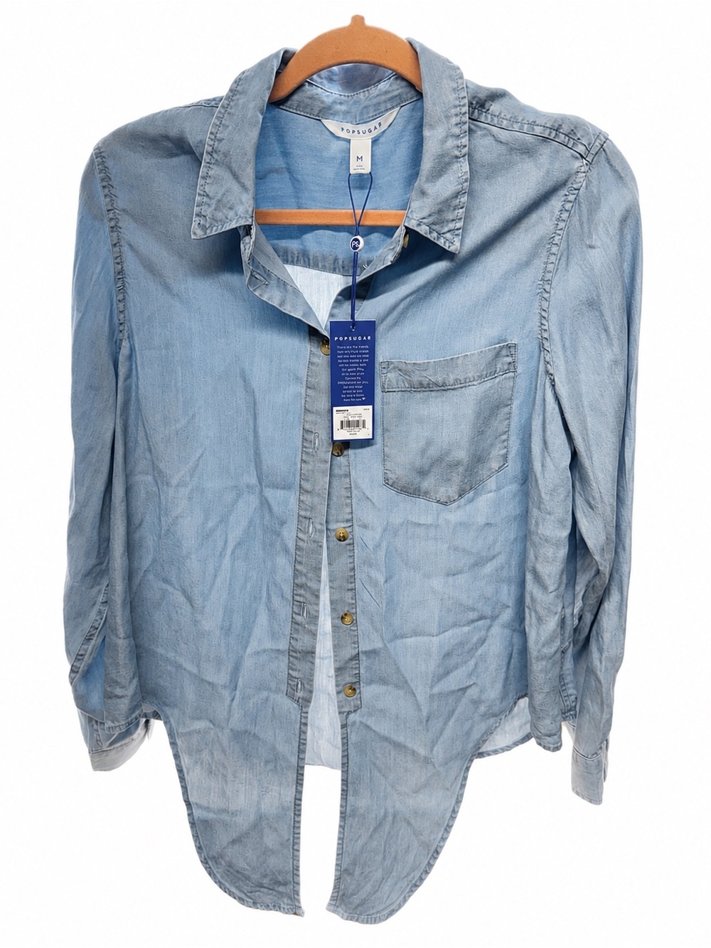POPSUGAR Women’s Blue Chambray Tie-Front Shirt – Size M – New With Tags